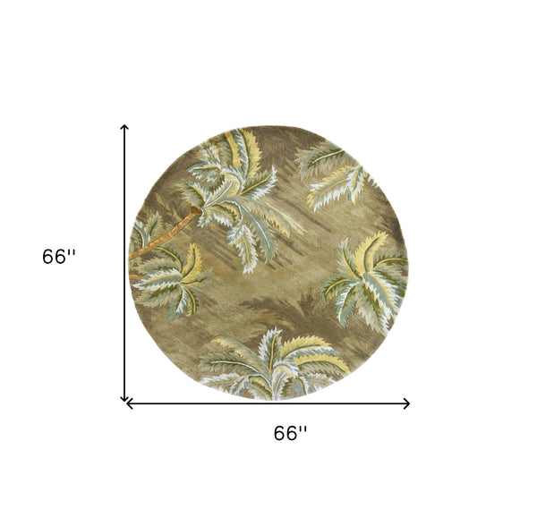 Homeroots 5' Moss Green Round Wool Hand Tufted Area Rug  Wool 354144