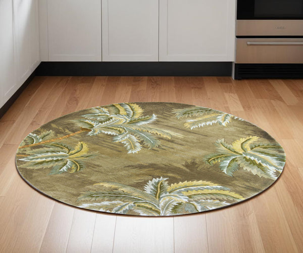 Homeroots 5' Moss Green Round Wool Hand Tufted Area Rug  Wool 354144