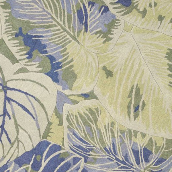 HomeRoots 5' Tropical Botanical Wool Area Rug in Blue Green Beige – Hand-Tufted, Stylish Comfort for Your Home 6' Round 354145