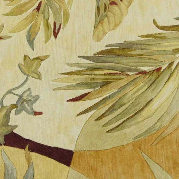 HomeRoots 5' Coral Green and Ivory Hand-Tufted Wool Area Rug with Tropical Botanical Design for Elegant Spaces 5' Round 354146