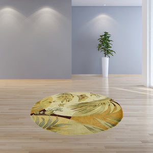 HomeRoots 5' Coral Green and Ivory Hand-Tufted Wool Area Rug with Tropical Botanical Design for Elegant Spaces 5' Round 354146