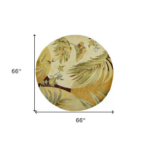 HomeRoots 5' Coral Green and Ivory Hand-Tufted Wool Area Rug with Tropical Botanical Design for Elegant Spaces 5' Round 354146