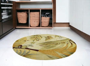HomeRoots 5' Coral Green and Ivory Hand-Tufted Wool Area Rug with Tropical Botanical Design for Elegant Spaces 5' Round 354146
