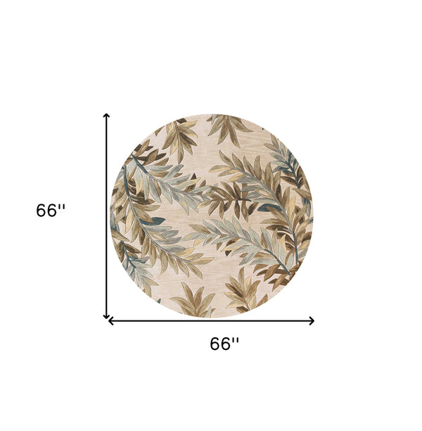 Homeroots 6' Ivory Round Wool Hand Tufted Area Rug  Wool 354147