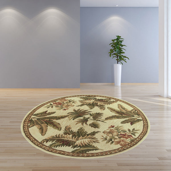 Homeroots 5' Round  Wool Ivory  Area Rug  Wool 354148