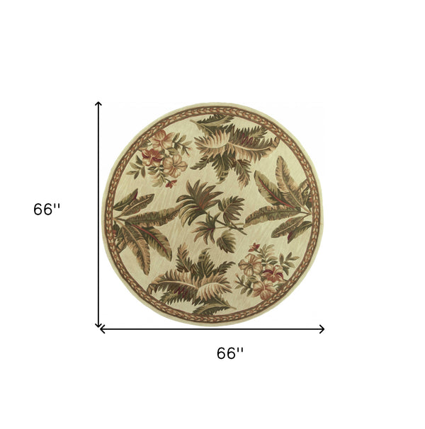 Homeroots 5' Round  Wool Ivory  Area Rug  Wool 354148