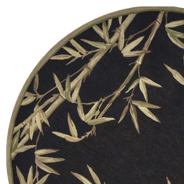 Homeroots 5' Black Round Wool Hand Tufted Area Rug  Wool 354152