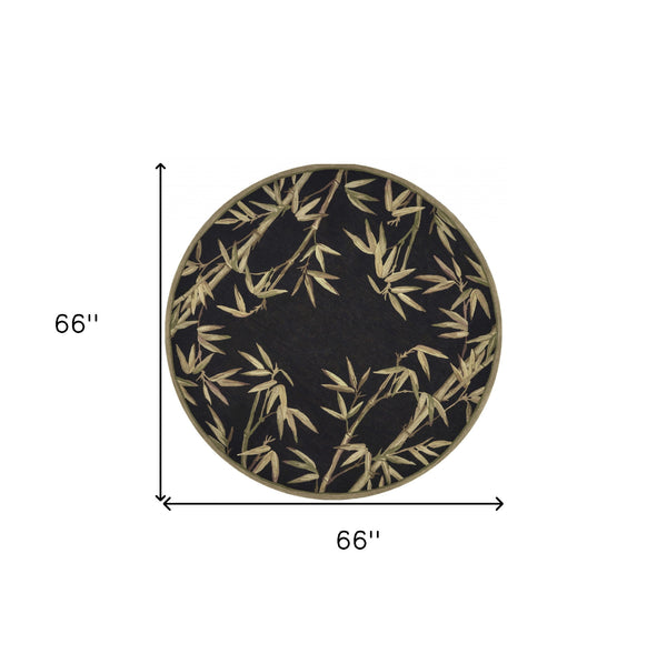 Homeroots 5' Black Round Wool Hand Tufted Area Rug  Wool 354152