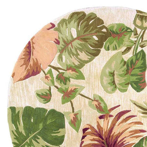 HomeRoots 5' Wool Botanical Leaves Hand-Tufted Area Rug in Beige, Green & Pink - Artisanal Charm for Your Home 6' Round 354153
