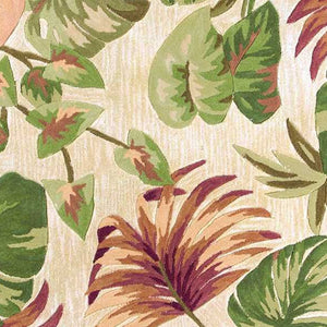 HomeRoots 5' Wool Botanical Leaves Hand-Tufted Area Rug in Beige, Green & Pink - Artisanal Charm for Your Home 6' Round 354153