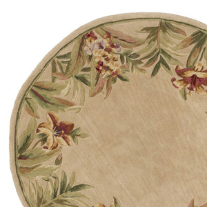 HomeRoots 5' Hand-Tufted Wool Area Rug with Tropical Floral Design – Luxurious Beige, Red & Green Elegance 5' Round 354154