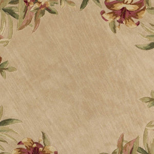 HomeRoots 5' Hand-Tufted Wool Area Rug with Tropical Floral Design – Luxurious Beige, Red & Green Elegance 5' Round 354154