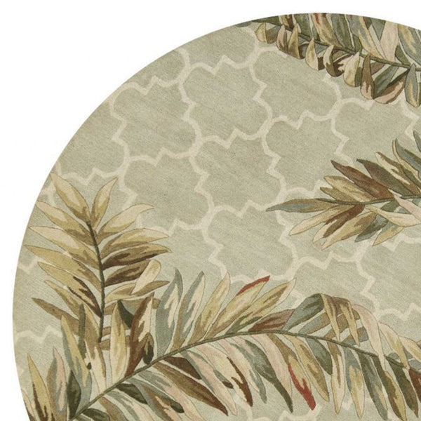 HomeRoots 5' Hand-Tufted Wool Area Rug in Sage Taupe & Green Botanical Design for Elegant Living Spaces 6' Round 354155