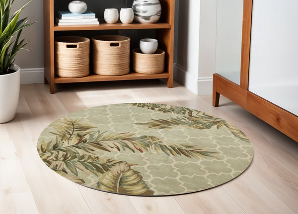 HomeRoots 5' Hand-Tufted Wool Area Rug in Sage Taupe & Green Botanical Design for Elegant Living Spaces 6' Round 354155