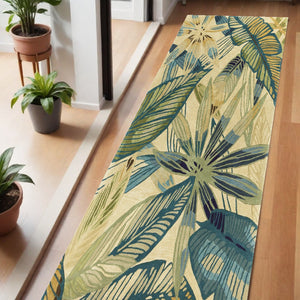HomeRoots 5' Tropical Botanical Hand-Tufted Area Rug in Ivory, Teal & Green - Soft Wool for Cozy Spaces 5' Round 354156