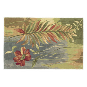 HomeRoots 5' Tropical Botanical Hand-Tufted Wool Area Rug in Blue and Green - Plush Comfort & Style 5' Round 354158