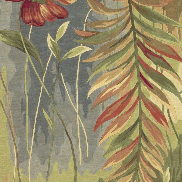 HomeRoots 5' Tropical Botanical Hand-Tufted Wool Area Rug in Blue and Green - Plush Comfort & Style 5' Round 354158