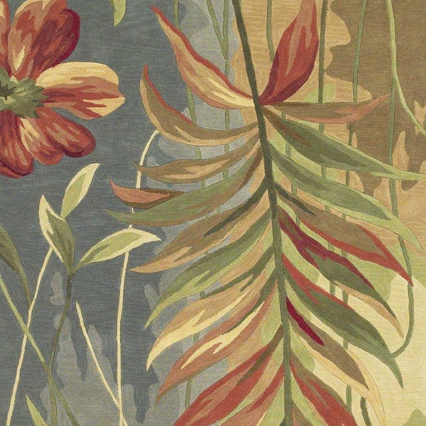HomeRoots 5' Tropical Botanical Hand-Tufted Wool Area Rug in Blue and Green - Plush Comfort & Style 5' Round 354158