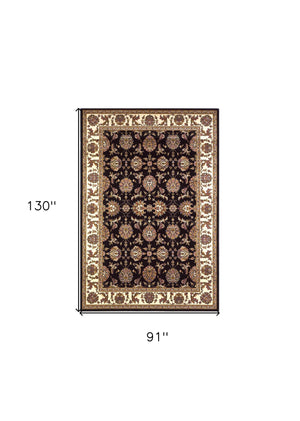 Homeroots 8' X 11' Black Ivory Machine Woven Floral Traditional Indoor Area Rug  Polypropylene 354175