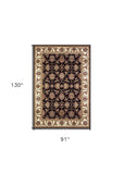 Homeroots 8' X 11' Black Ivory Machine Woven Floral Traditional Indoor Area Rug  Polypropylene 354175