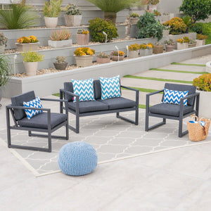 English Elm Christopher Knight Home® - NAVAN Dark Gray 3-Piece Outdoor Chat Set — Aluminum Frame, Compact 52.5"L x 31"W x 23.9"H Comfortable Seating 63056.00DGY