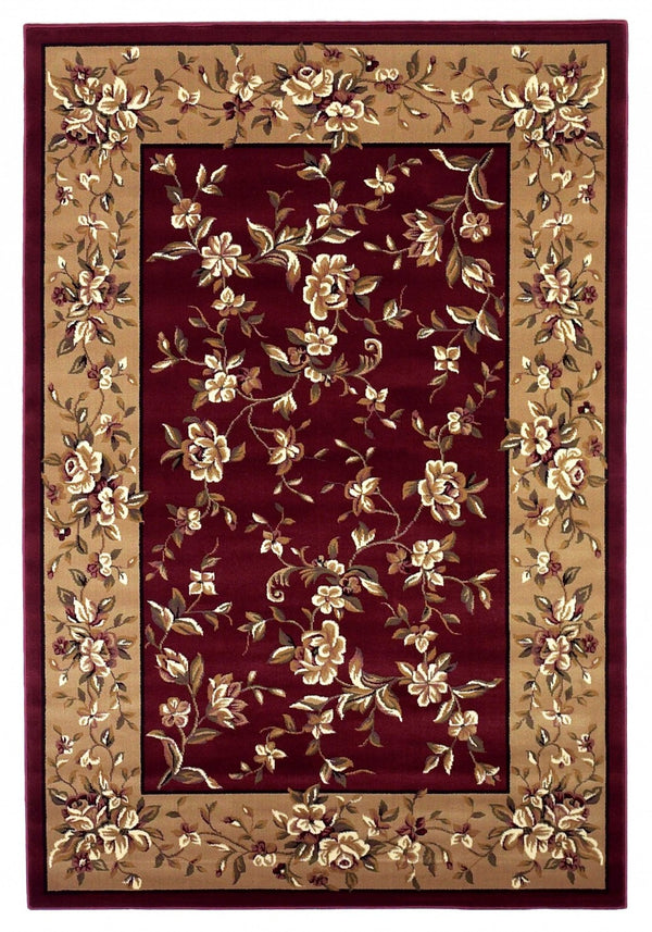 HomeRoots 10' Traditional Red and Beige Floral Vines Area Rug for Living Rooms - Durable, Elegant Design 8" x 11" 354184