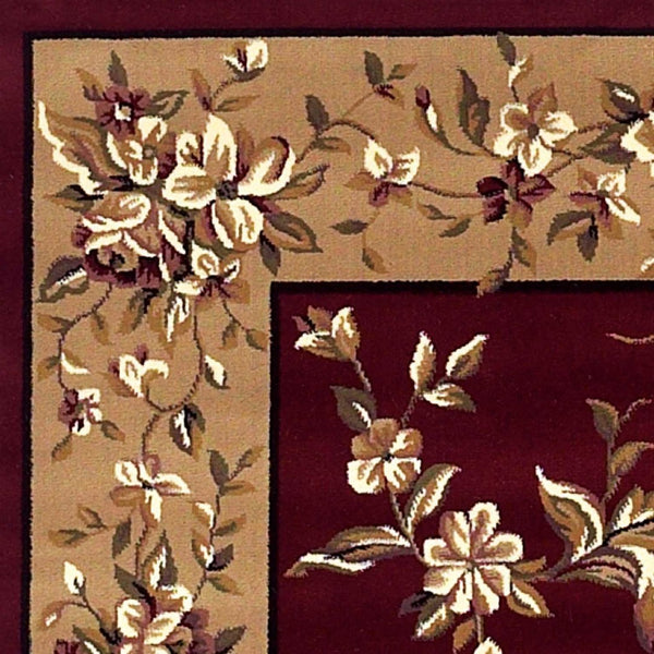 HomeRoots 10' Traditional Red and Beige Floral Vines Area Rug for Living Rooms - Durable, Elegant Design 8" x 11" 354184
