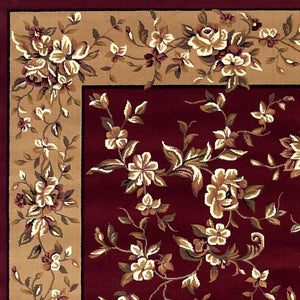 HomeRoots 10' Traditional Red and Beige Floral Vines Area Rug for Living Rooms - Durable, Elegant Design 8" x 11" 354184