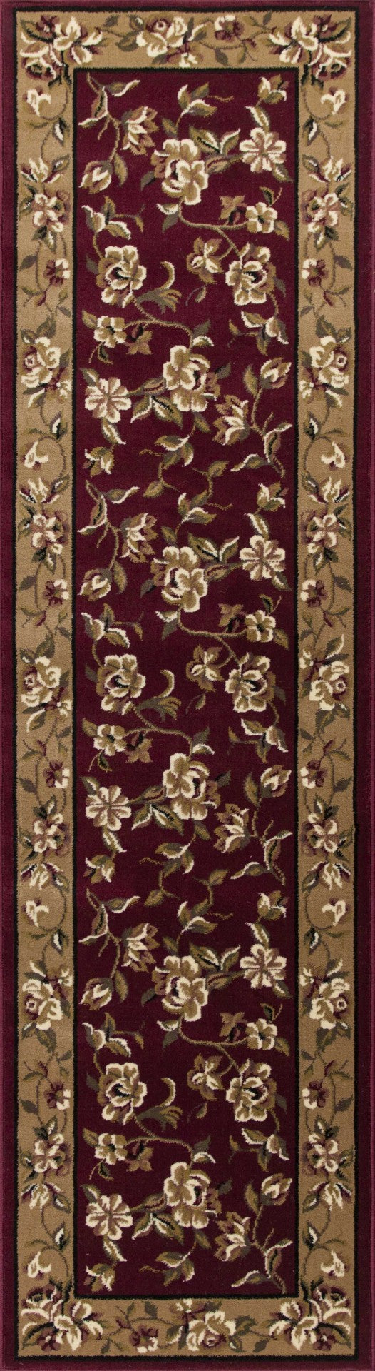 HomeRoots 10' Traditional Red and Beige Floral Vines Area Rug for Living Rooms - Durable, Elegant Design 8" x 11" 354184