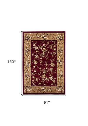 HomeRoots 10' Traditional Red and Beige Floral Vines Area Rug for Living Rooms - Durable, Elegant Design 8" x 11" 354184