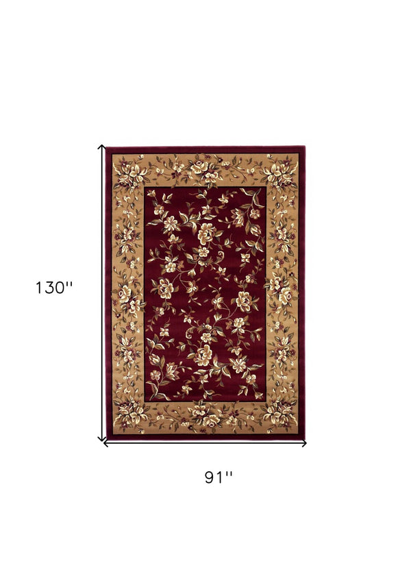 HomeRoots 10' Traditional Red and Beige Floral Vines Area Rug for Living Rooms - Durable, Elegant Design 8" x 11" 354184