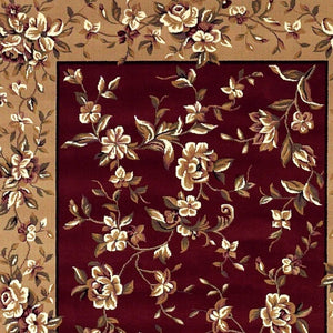 HomeRoots 10' Traditional Red and Beige Floral Vines Area Rug for Living Rooms - Durable, Elegant Design 8" x 11" 354184