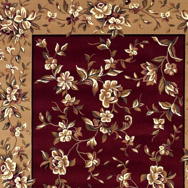 HomeRoots 10' Traditional Red and Beige Floral Vines Area Rug for Living Rooms - Durable, Elegant Design 8" x 11" 354184