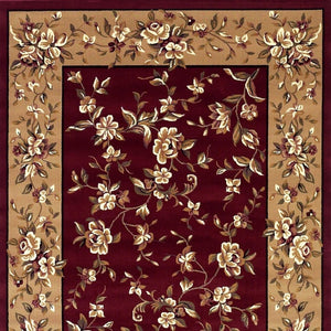 HomeRoots 10' Traditional Red and Beige Floral Vines Area Rug for Living Rooms - Durable, Elegant Design 8" x 11" 354184