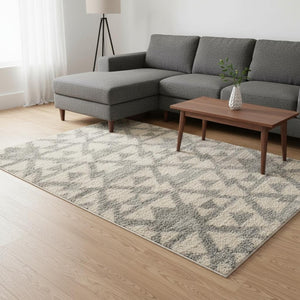 HomeRoots 8' Modern Ivory and Gray Geometric Area Rug for Stylish Living Spaces - Durable, Easy-Care Design 8' X 10' 354195
