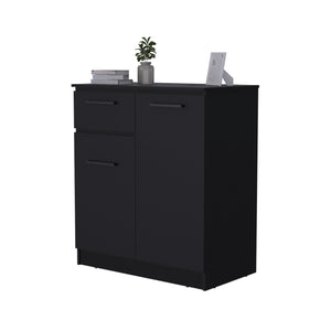 English Elm Clarion Black Dresser with 1 Drawer & 2 Doors — Durable Particle Board, Elegant Handles, Spacious Top and Storage B128S00121