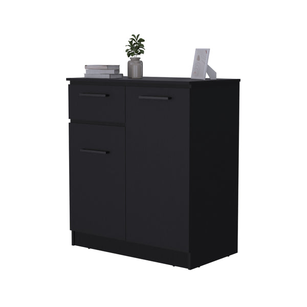 English Elm Clarion Black Dresser with 1 Drawer & 2 Doors — Durable Particle Board, Elegant Handles, Spacious Top and Storage B128S00121