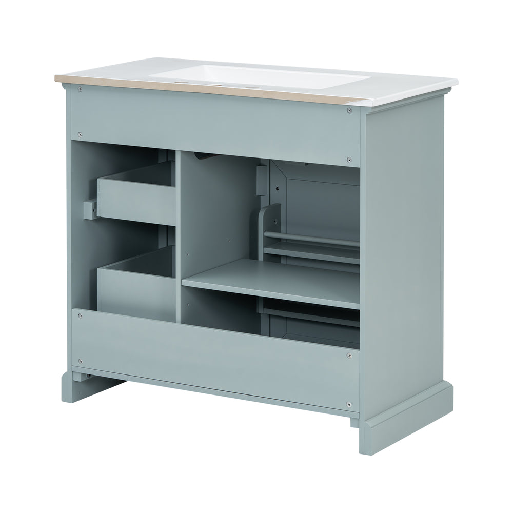 English Elm Christopher Knight Home® - 36" Bathroom Vanity with Ceramic Sink, Soft-Close Doors, 4 Drawers & Ample Storage, Freestanding Grey N759P223021E