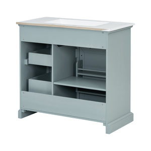 English Elm Christopher Knight Home® - 36" Bathroom Vanity with Ceramic Sink, Soft-Close Doors, 4 Drawers & Ample Storage, Freestanding Grey N759P223021E