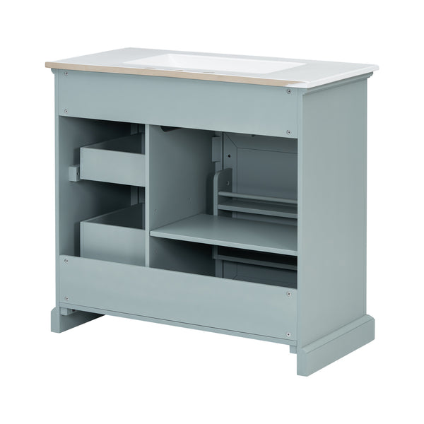 English Elm Christopher Knight Home® - 36" Bathroom Vanity with Ceramic Sink, Soft-Close Doors, 4 Drawers & Ample Storage, Freestanding Grey N759P223021E