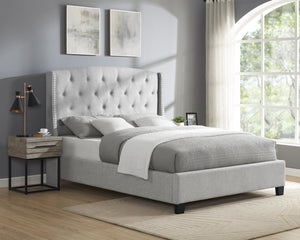 English Elm 1Pc King Size Upholstered Bed With Button Tufting & Nailhead Trim - Elegant Dove Gray Design For Bedrooms B2741S00028