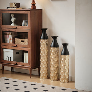 English Elm Floor Metal Vases Set Of 3 - Elegant White And Gold Decor For Modern Home Interiors, 24.8-33.8In W2796P234276