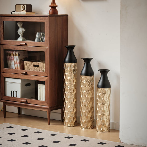 English Elm Floor Metal Vases Set Of 3 - Elegant White And Gold Decor For Modern Home Interiors, 24.8-33.8In W2796P234276