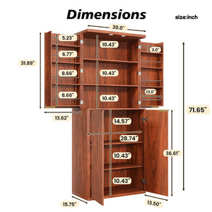 English Elm 72" Fluted Pantry Cabinet Tall Freestanding Kitchen Organizer with Sculpted Wood Doors Walnut W1820P379273