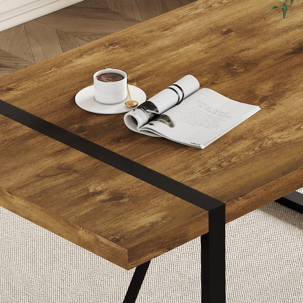 English Elm Rustic Industrial Wood Dining Table Seats Six with Powder Coated Black Metal Legs W1151P176379