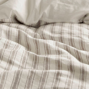 JLA Home Madison Park - 3PCS Linen-Cotton-Rayon Duvet Set — Breathable Striped Design, OEKO-TEX Certified, Button Closure & Ties for Secure, Year-Round Comfort Tan MP12-8718