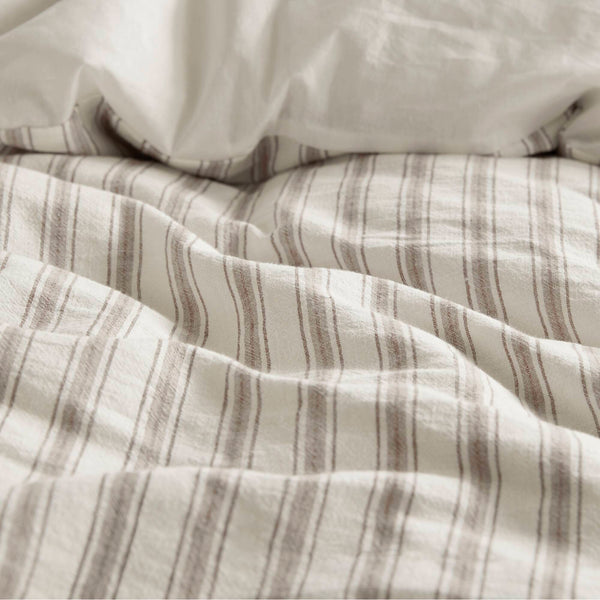 JLA Home Madison Park - 3PCS Linen-Cotton-Rayon Duvet Set — Breathable Striped Design, OEKO-TEX Certified, Button Closure & Ties for Secure, Year-Round Comfort Tan MP12-8718