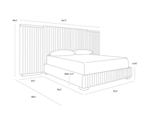 Sunpan TARRANT Bed - King - Luxurious Diamond Mink Upholstered Headboard with Gold Accents & Tufting 112416