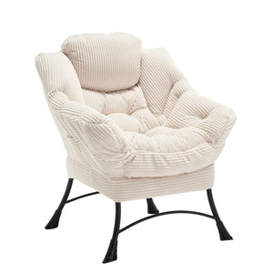 English Elm Lazy Chair Plush Ottoman Lounge Chair with Ergonomic Back, Side Pocket, Steel Frame Comfort White W640P271553