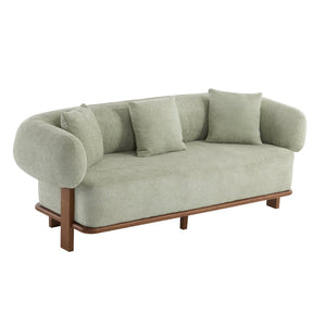 English Elm Round Arm Curved Sofa Plush Upholstered Mid-century Living Room Lounge Seating Light Green N771P270523L
